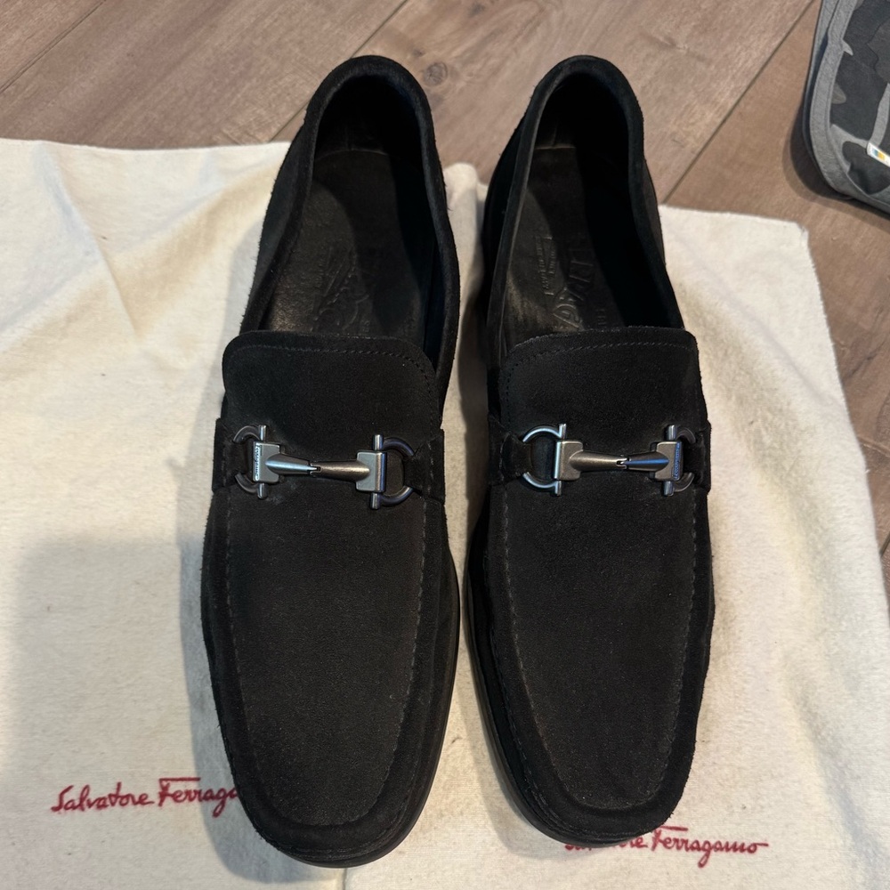 Salvatore Ferragamo black suede loafers mens 8.5